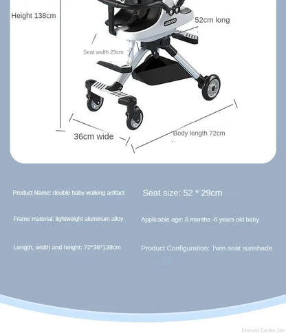 New Double baby stroller trolley car portable folding stroller two kids child trolley Pushchair Baby Light Stroller With Parasol