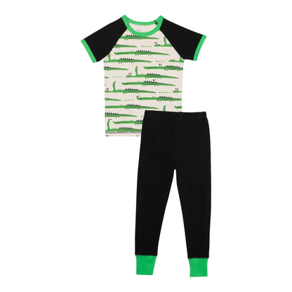 Organic Cotton Crocodile Print Pajama Top and Solid Pant Set "Glow in the dark"