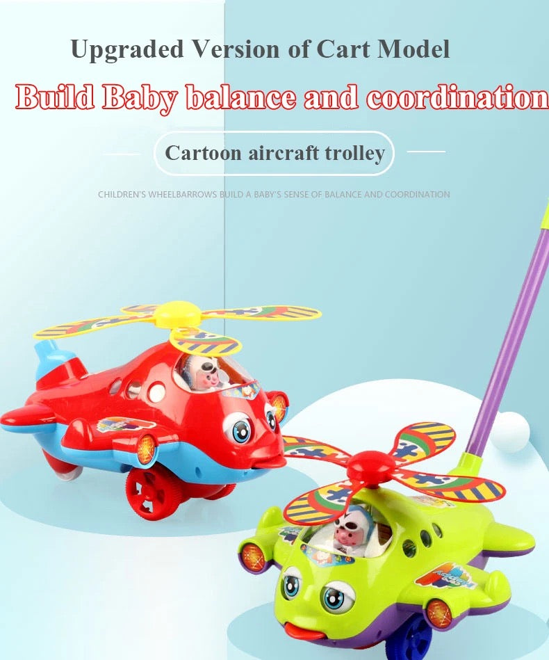 Baby Walker Toy Hand Push Pull Walks Plane Rod Push Cart Single Rod Blink Eyes Drag Tongue Toddler Walking Toys