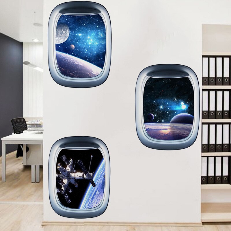 3D Space Galaxy Planets Wall Sticker Universe Star Wall Paper Waterproof Vinyl Art Mural Decal Kids Room Decoration Pegatinas