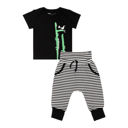 Organic Cotton Solid Top and Striped Evolutive Pant Set