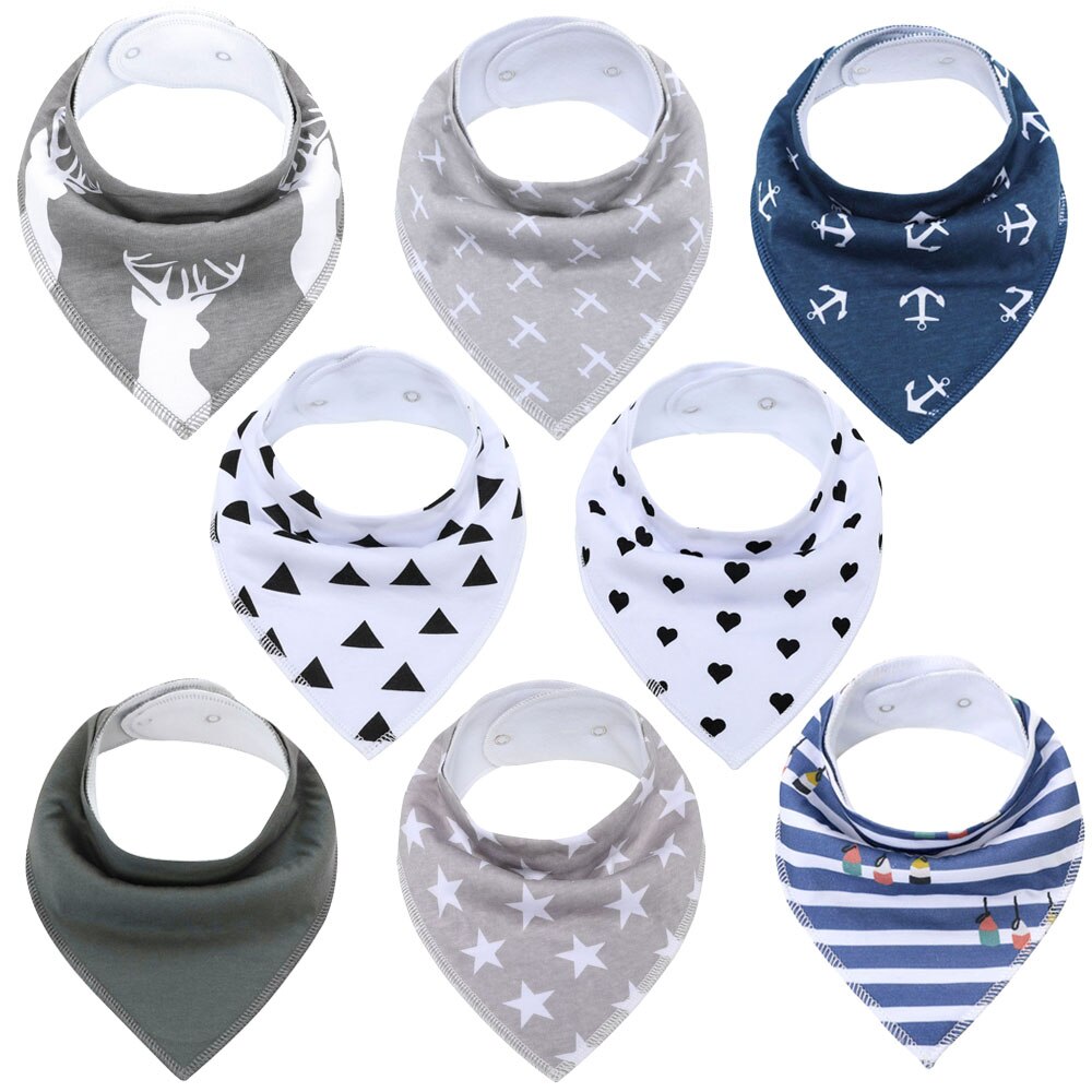 8Pcs Soft Cotton Colorful 100% Organic Bibs