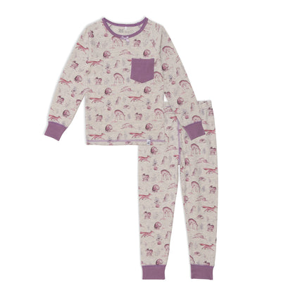 Organic Cotton Two Piece Printed Pajama Set With Forest Animals