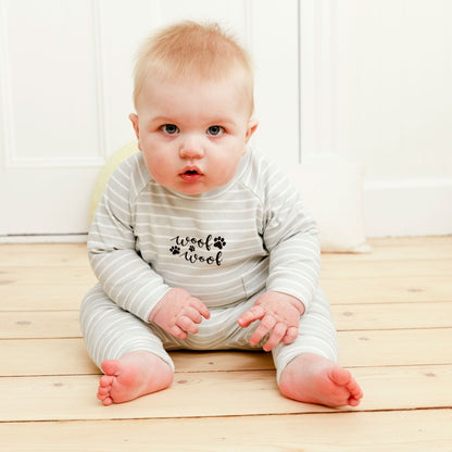 Organic Cotton Striped Top And Pant Set Green-Grey