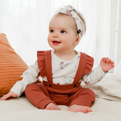 Organic Cotton Bodysuit And Overall Set Hen Print