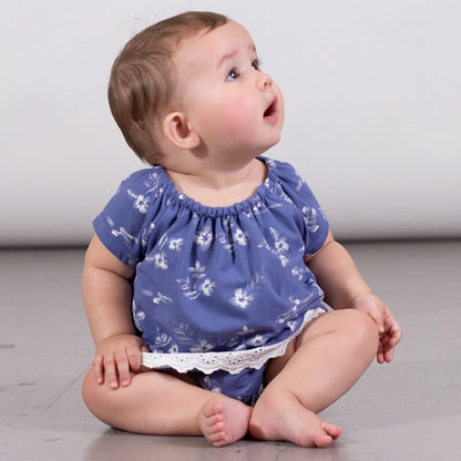 Organic Cotton Printed Romper with Lace Trim