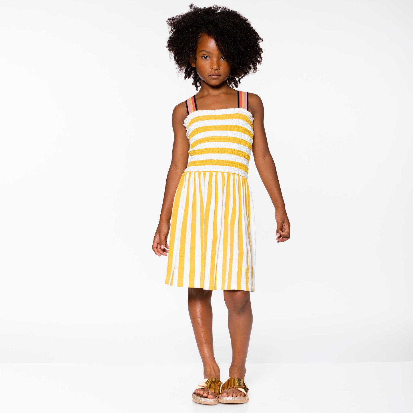 Organic Cotton Striped Dress Yellow