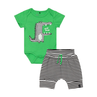 Organic Cotton Solid Bodysuit and Striped Evolutive Short Set