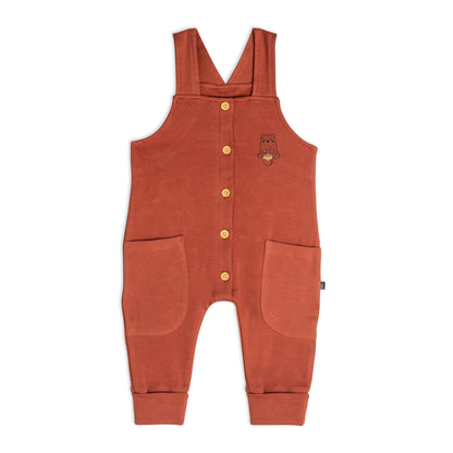 Organic Cotton Bodysuit And Overall Set Striped Rust And Heather Beige