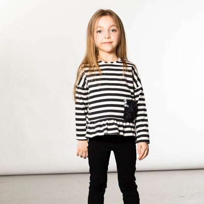 Organic Cotton Jersey High and Low Top With Stripes