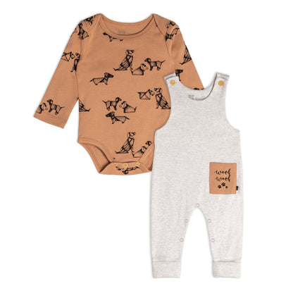 Organic Cotton Bodysuit And Overall Set Printed Dogs