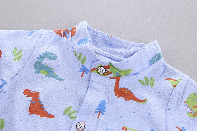 Toddler Summer Cartoon Dinosaur Print Short Sleeve Shirt + Pants