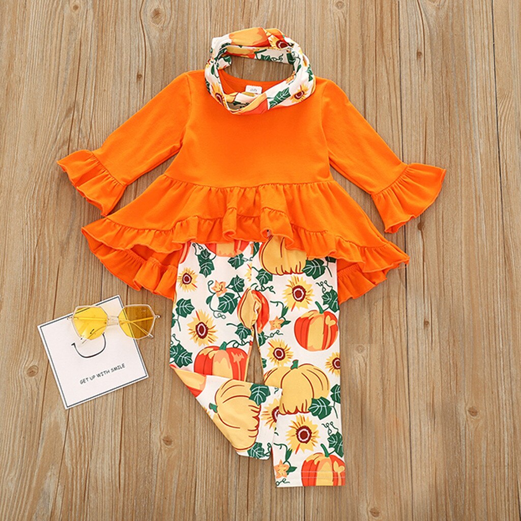 Tail Dress Sets Toddler Baby Girls Long-sleeved Pumpkin Print