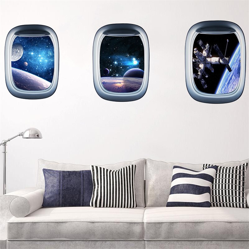 3D Space Galaxy Planets Wall Sticker Universe Star Wall Paper Waterproof Vinyl Art Mural Decal Kids Room Decoration Pegatinas