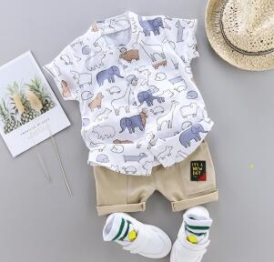 Toddler Summer Cartoon Dinosaur Print Short Sleeve Shirt + Pants