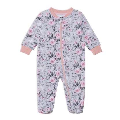 Organic Cotton One Piece Printed Pajamas Grey With Roses