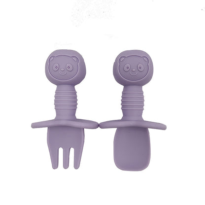 2pcs Silicone Food Grade Baby Mini Fork and Spoon Set