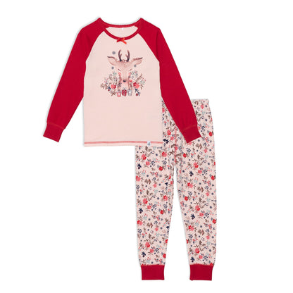 Organic Cotton Two Piece Printed Pajama Set With Deer