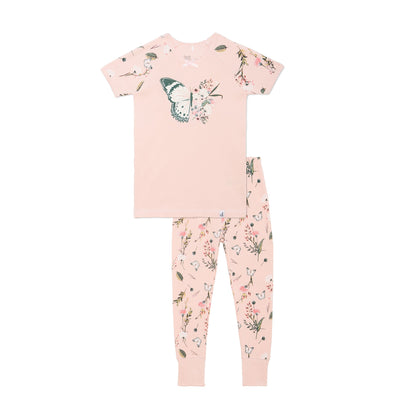 Organic Cotton Two Piece Pajama Set Light Pink Print