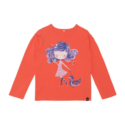 Organic Cotton Jersey Top With Girl Print