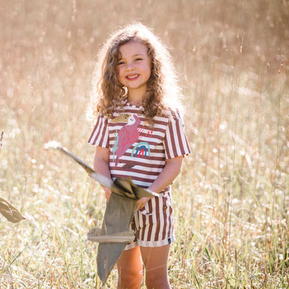 Organic Cotton T-Shirt With Front Knot Copper Stripe