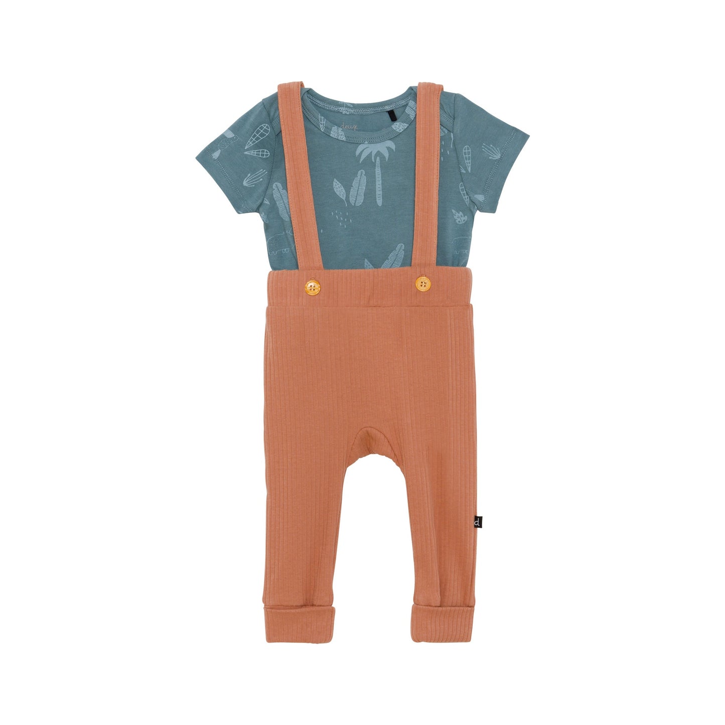 Organic Cotton Bodysuit and Evolutive Pant with Straps Set Caramel