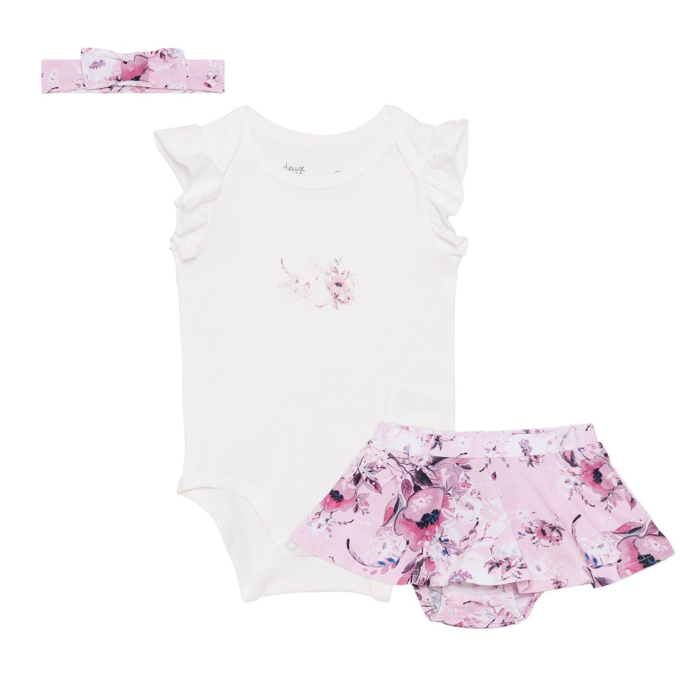 Organic Cotton Bodysuit and Bloomer Set Floral Pink