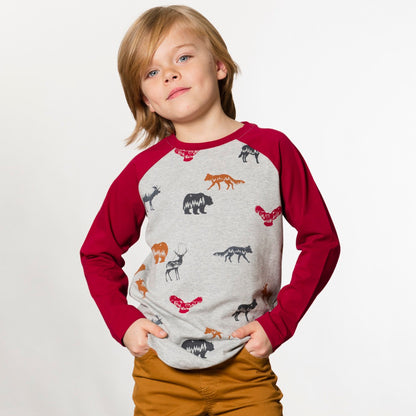 Organic Cotton Raglan Top With Animals Shadows Print