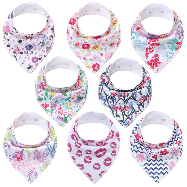 8Pcs Soft Cotton Colorful 100% Organic Bibs