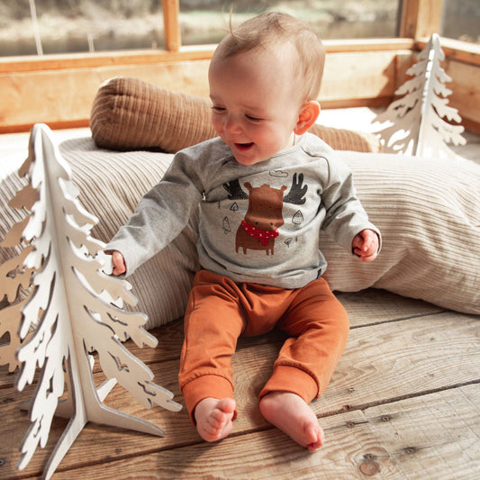 Organic Cotton Two Piece Set Holiday Moose