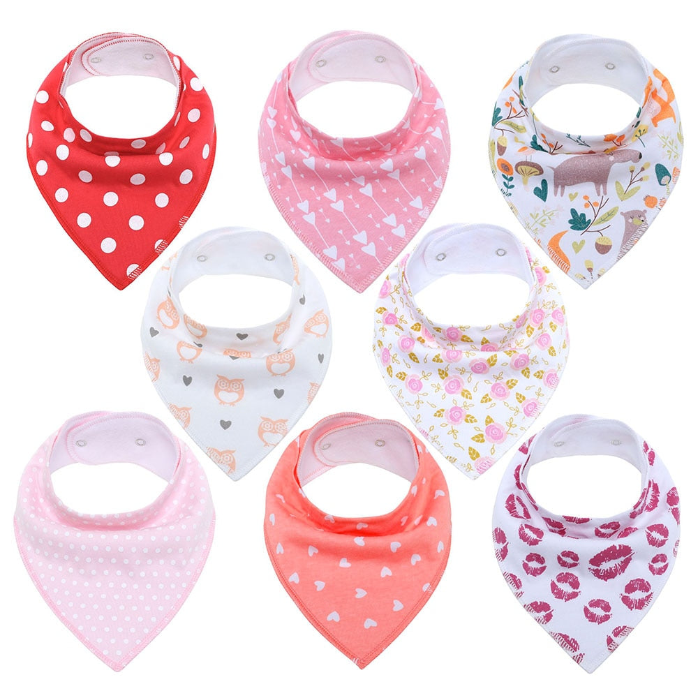 8Pcs Soft Cotton Colorful 100% Organic Bibs