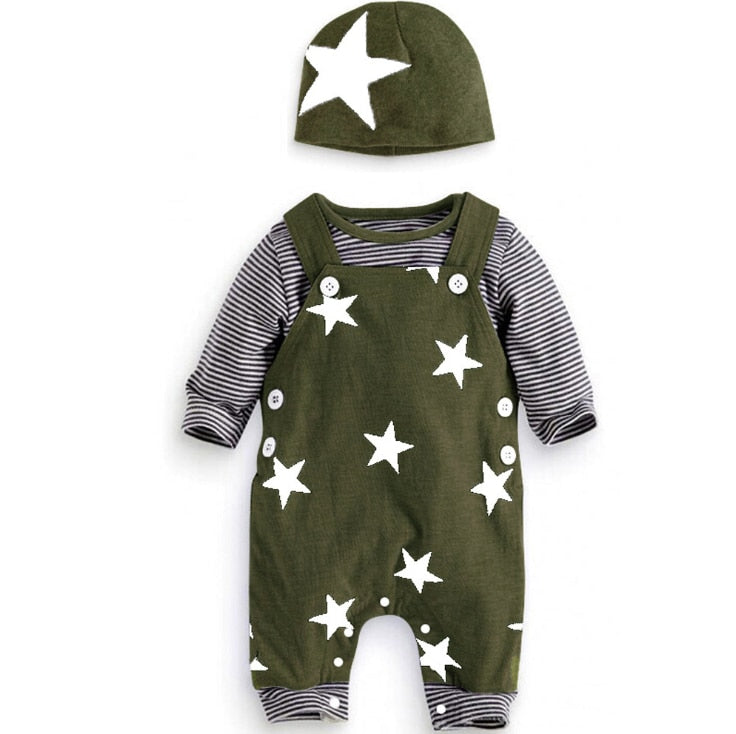 Newborn Baby Boy Clothes  Long Sleeve Tops + Suspender Pants + Hat