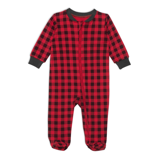 Organic Cotton One Piece Printed Pajamas Black And Red Plaid