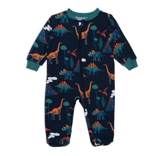 Organic Cotton One Piece Printed Pajamas With Printed Dinosaurs