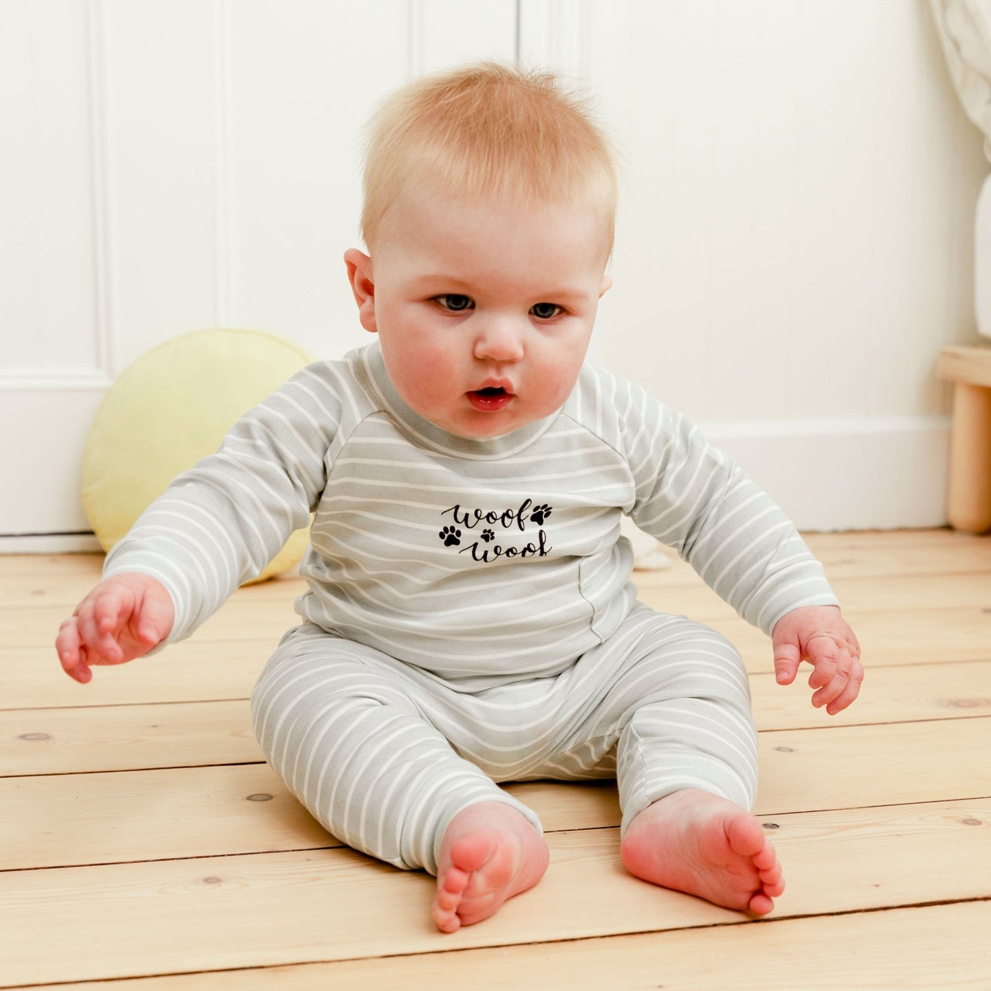 Organic Cotton Striped Top And Pant Set Green-Grey