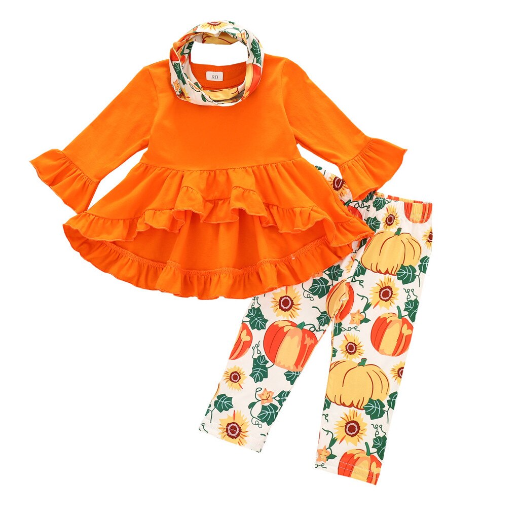 Tail Dress Sets Toddler Baby Girls Long-sleeved Pumpkin Print