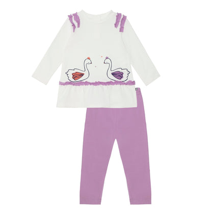 Organic Cotton Tunic and Legging Set with Two Swans