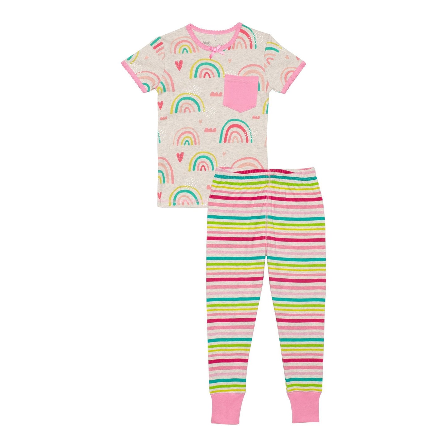 Organic Cotton Two Piece Pajama Set with Rainbows and Stripes "Glow in the dark"