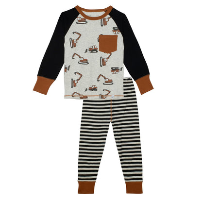 Organic Cotton Two Piece Pajama Set Bulldozer "Glow in the Dark"