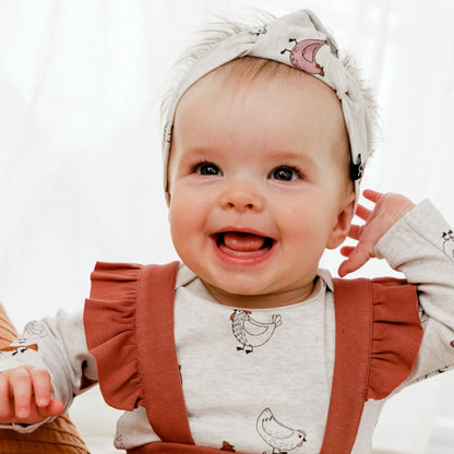 Organic Cotton Bodysuit And Overall Set Hen Print