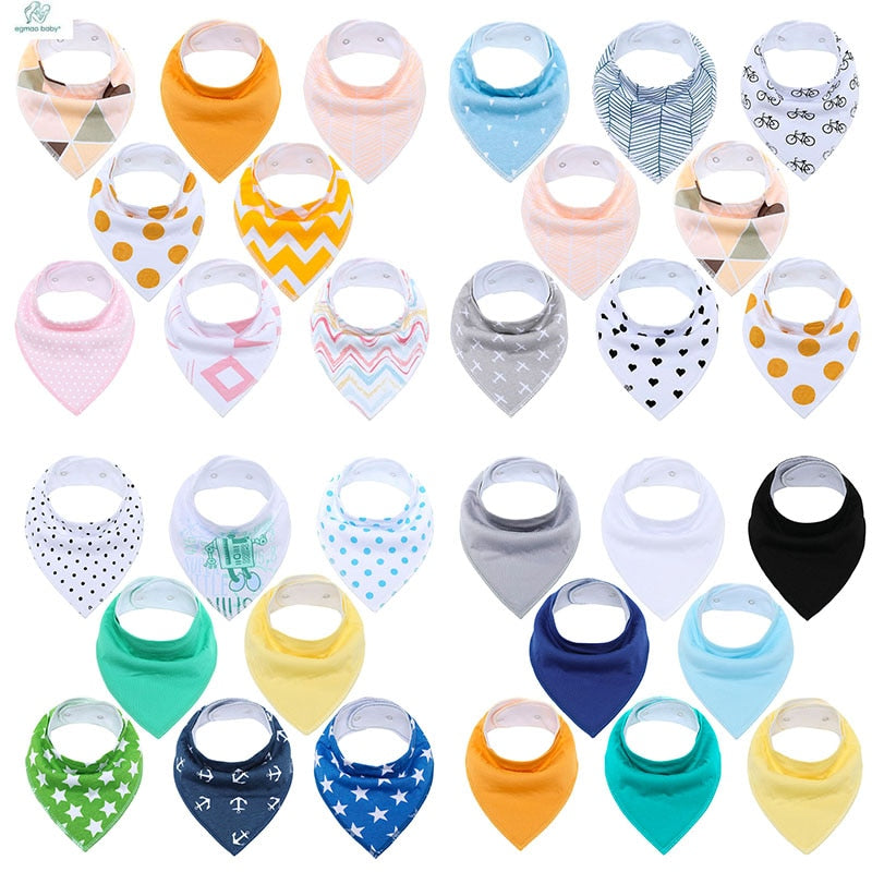 8Pcs Soft Cotton Colorful 100% Organic Bibs