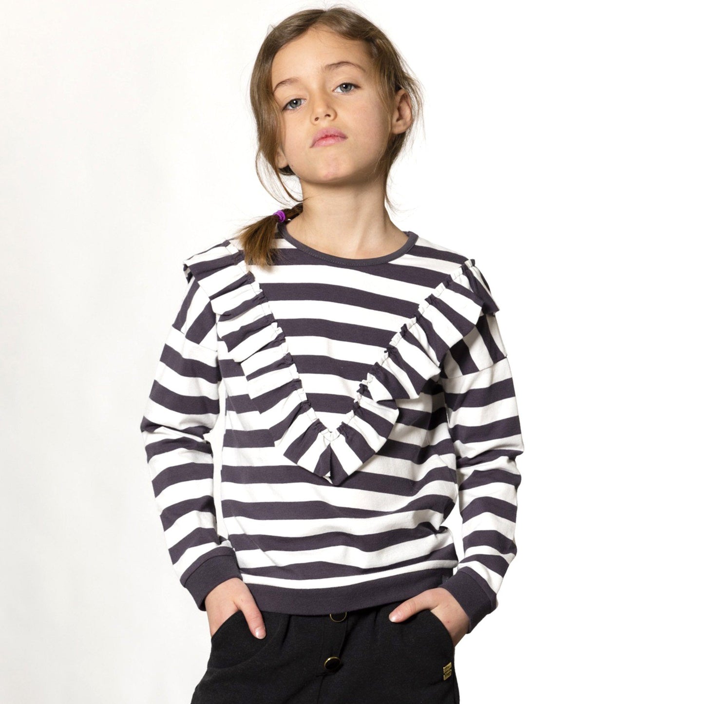 Organic Cotton Striped Top With Frill