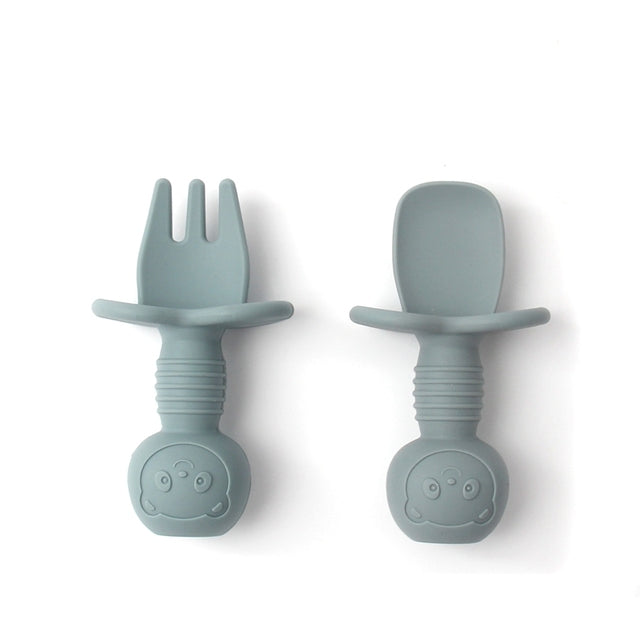 2pcs Silicone Food Grade Baby Mini Fork and Spoon Set