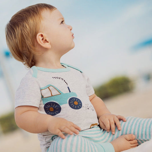 Organic Cotton Printed Top and Striped Evolutive Pant Set