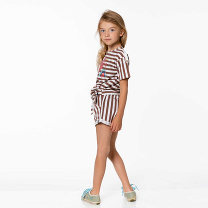 Organic Cotton T-Shirt With Front Knot Copper Stripe