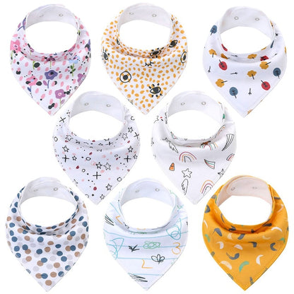 8Pcs Soft Cotton Colorful 100% Organic Bibs