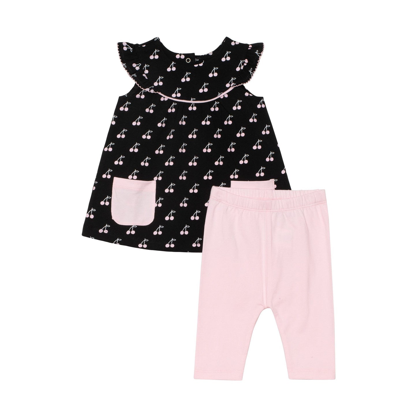 Organic Cotton Cherry Print Ruffle Tunic and Solid Legging Set