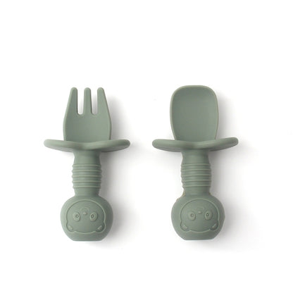 2pcs Silicone Food Grade Baby Mini Fork and Spoon Set