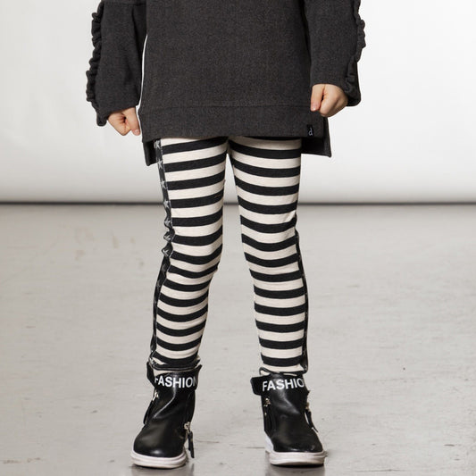 Organic Cotton Striped Legging Black Off White