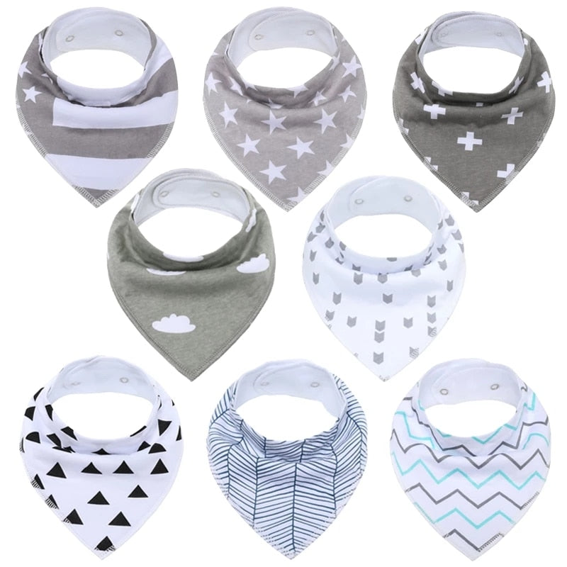 8Pcs Soft Cotton Colorful 100% Organic Bibs